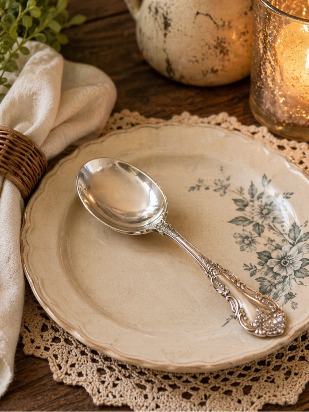 Vintage Silverplate Soup Spoon Gale Mfg Co Ornate Scroll Floral 8”